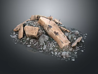 Pile of Natural Wood and Stone Materials with Small Stones Around 3d model