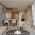 Modern Living Dining Area With Large Windows City View Sofa Round Coffee Table Chair Plant