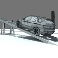 Blue BMW SUV Climbing Outdoor Test Ramp in Scenic Sky Background