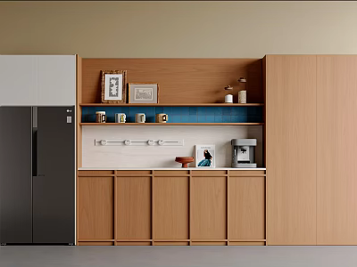 Modern Natural Wood Sideboard With Open Display Shelves And Large Capacity Storage For Home Kitchen Areas 3d model