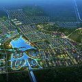 Bird's Eye View Urban Planning With Water Bodies Buildings Road Networks And Green Spaces