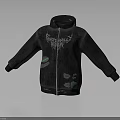 Black Zip Up Hoodie With White Back Design And Green Accents