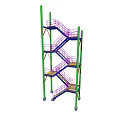 Industrial Equipment Multi Level Steel Staircase With Green Columns Purple And Blue Steps
