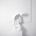 Modern Decorative Ornament Set With White Humanoid Sculpture Hollow Stone Base And Blue Textured Painting