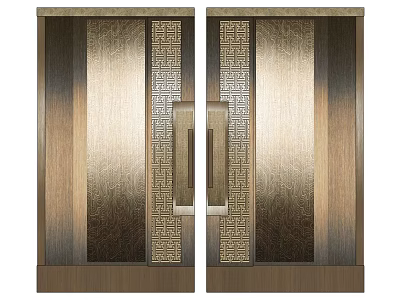 Elegant Bronze Double Doors With Traditional Geometric Patterns And Brushed Texture 3d model
