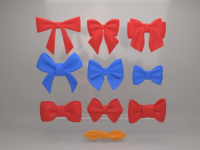 Vibrant Bow Collection Featuring Red Blue And Orange Bows Arranged In Rows 3d model