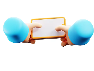 Blue Cartoon Hands Holding Yellow Bordered White Electronic Tablet Device 3d model