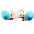 Blue Cartoon Hands Holding Yellow Bordered White Electronic Tablet Device
