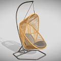 Modern Rattan Hanging Swing Chair With Metal Frame And Gray Cushion