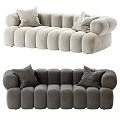 Modern Soft Fabric Multi Seater Sofa With Comfortable Cushions And Rounded Armrests 3d model