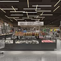Spacious Supermarket Interior With Display Counters Shopping Cart Various Goods And Bright Lighting