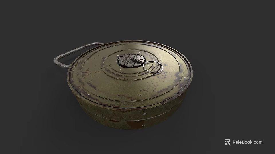 Rusty Metal Weapon Container Featuring Round Lid Lock Mechanism And Metal Handle 3d model 