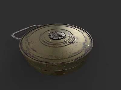 Rusty Metal Weapon Container Featuring Round Lid Lock Mechanism And Metal Handle 3d model