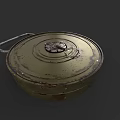Rusty Metal Weapon Container Featuring Round Lid Lock Mechanism And Metal Handle