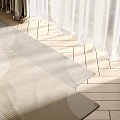 Beige Square Rug with Modern Design on Wooden Floor near White Curtains