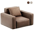 Brown Leather Single Seater Sofa with Armrests and Comfortable Cushion for Living Room