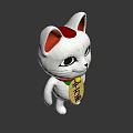 Cartoon White Cat Game Anime Character With Red Ears And Golden Plaque