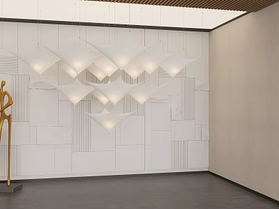 Modern Interior Space With Unique Shaped Chandelier And Geometric Wall Design 3d model