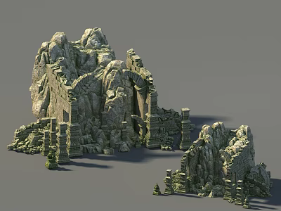 Ancient Stone Ruins With Rock Archways Pillars And Mossy Rock Structures 3d model