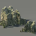 Ancient Stone Ruins With Rock Archways Pillars And Mossy Rock Structures