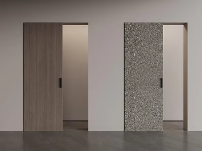 Modern Interior Sliding Doors With Wooden And Textured Panel Design 3d model