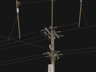 Industrial Electrical Equipment Featuring Electric Poles Overhead Power Lines And Transformers 3d model