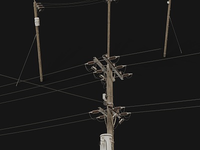 Old-fashioned telegraph pole wire high-voltage wire combination transformer box cable signal tower retro wood telegraph pole traditional industrial city telegraph pole model