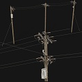 Old-fashioned telegraph pole wire high-voltage wire combination transformer box cable signal tower retro wood telegraph pole traditional industrial city telegraph pole 3d model