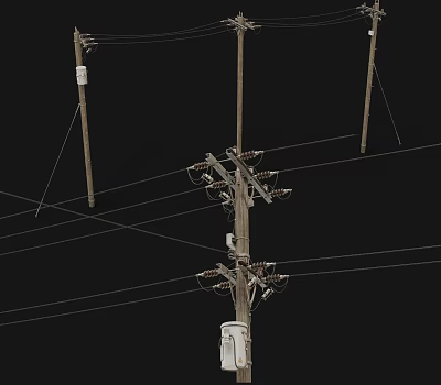 Industrial Electrical Equipment Featuring Electric Poles Overhead Power Lines And Transformers 3d model