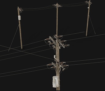 Old-fashioned telegraph pole wire high-voltage wire combination transformer box cable signal tower retro wood telegraph pole traditional industrial city telegraph pole 3d model