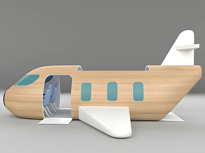 Wooden Airplane Toy With Blue Windows Open Door And White Wings For Kids Play 3d model
