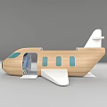 Wooden Airplane Toy With Blue Windows Open Door And White Wings For Kids Play