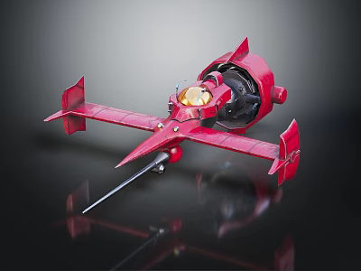 Red Futuristic Model Aircraft With Pointed Front Wings Transparent Cockpit And Golden Details 3d model