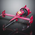Red Futuristic Model Aircraft With Pointed Front Wings Transparent Cockpit And Golden Details