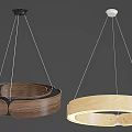 Modern Wooden Ring Chandeliers With Hanging Design And Black White Bases