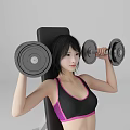 Woman Lifting Dumbbells On Fitness Bench Wearing Black And Pink Sport Bra And Shorts