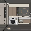 Modern Bathroom Interior Design With Glass Shower Round Mirror Vanity And Storage Cabinets