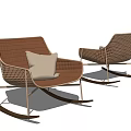 Modern Woven Orange Rocking Chair With Beige Cushion And Metal Frame Design
