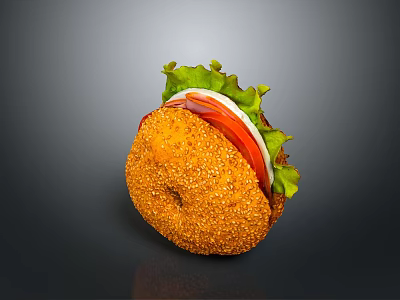 Appetizing Hamburger With Golden Toasted Sesame Seed Bun Fresh Lettuce And Ripe Tomato Slices 3d model