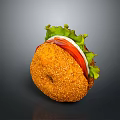 Appetizing Hamburger With Golden Toasted Sesame Seed Bun Fresh Lettuce And Ripe Tomato Slices