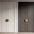Stylish Double Doors With Light And Dark Color And Brass Round Knobs Design 3d model