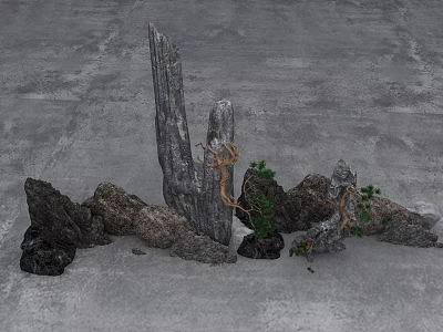 Natural Style Garden Ornament With Various Shaped Stones And Small Plants 3d model