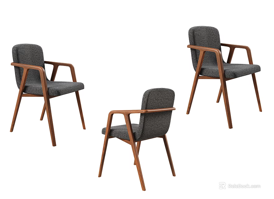 Modern Style Dining Chairs With Wooden Frame And Gray Fabric Armrest Design 3d model 