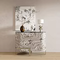 Modern Console Sideboard Cabinet With Marble Pattern Vase Lamp And Wall Art Decor 3d model