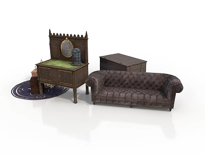 Vintage Living Room Furniture Set With Wooden Dresser Sofa And Cabinet 3d model