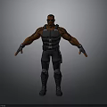 A Man In Tactical Vest With Orange Arm Patterns And Arms Outstretched