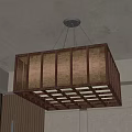 Square Wooden Frame Pendant Light With Grid Design For Modern Interior Decoration 3d model