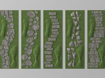 Various Garden Stepping Stones Designs With Stone Patterns On Green Grass 3d model