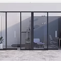 Modern Open Office Space with Glass Partitions Minimalist Desk Chair and Green Plants