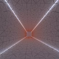 Futuristic Elevator Hallway With Blue Glowing Ring And Geometric Patterns